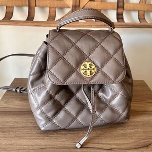 Tory Burch Willa Quilted Log Small Backpack in Volcanic Stone